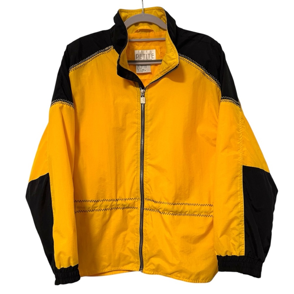 Petite Sophisticate Full Zip Windbreaker Goldenrod Yellow & Black Size Medium
